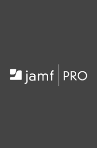 Logotipo de Jamf PRO en color blanco sobre un fondo gris oscuro.